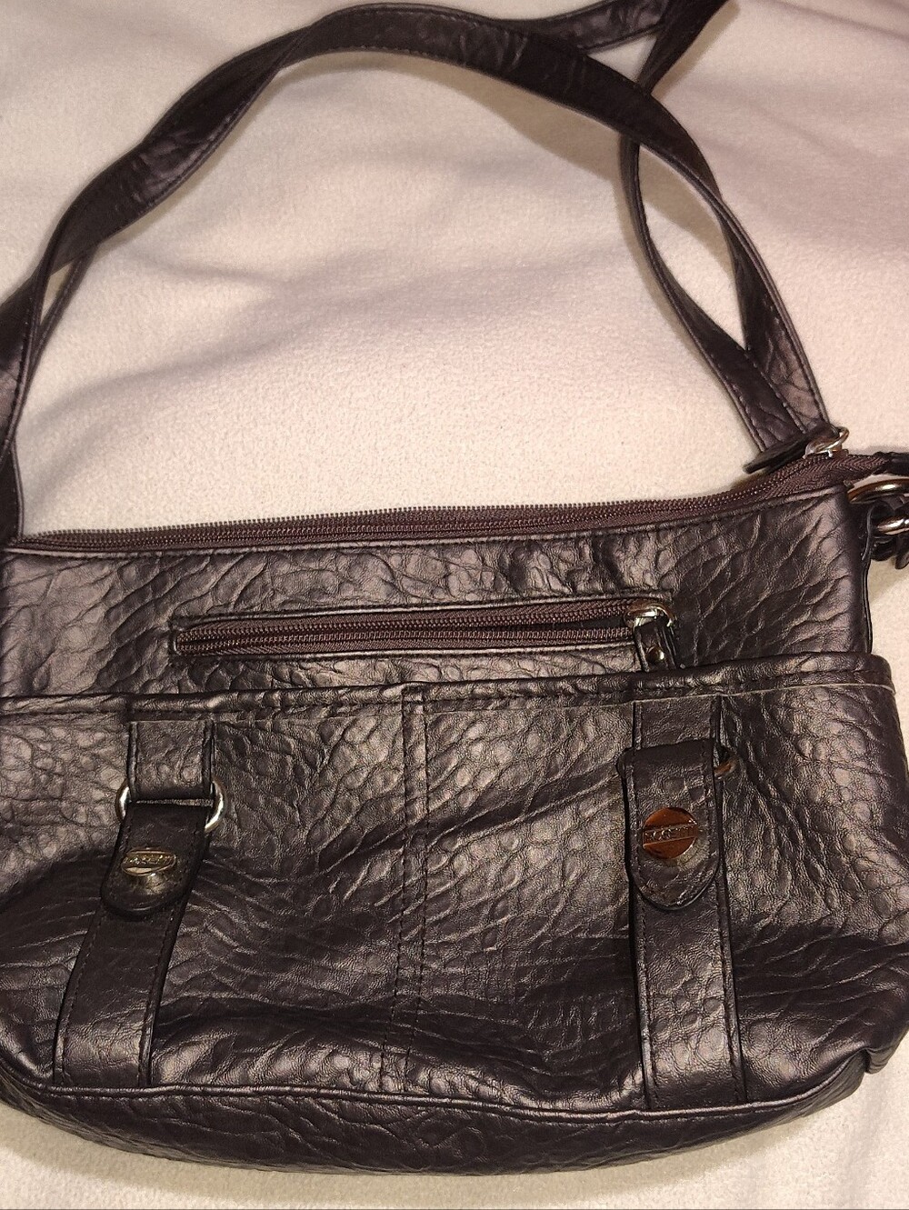 Classic Used Rosetti Black Leather Double Strap Crossbody Bag, Well Loved